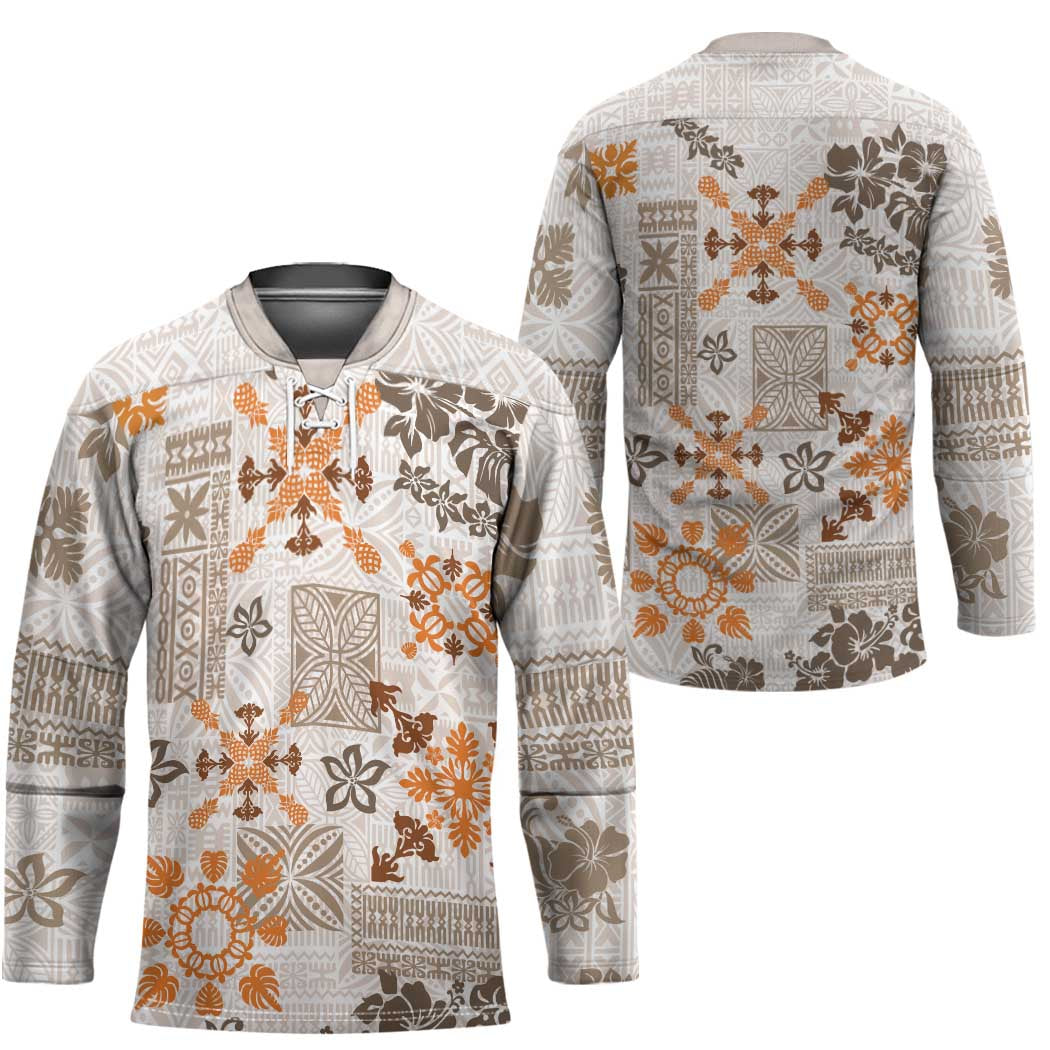 Hawaii Tapa Tribal Hockey Jersey With Hawaiian Quilt Pattern Gold - Polynesian Pride