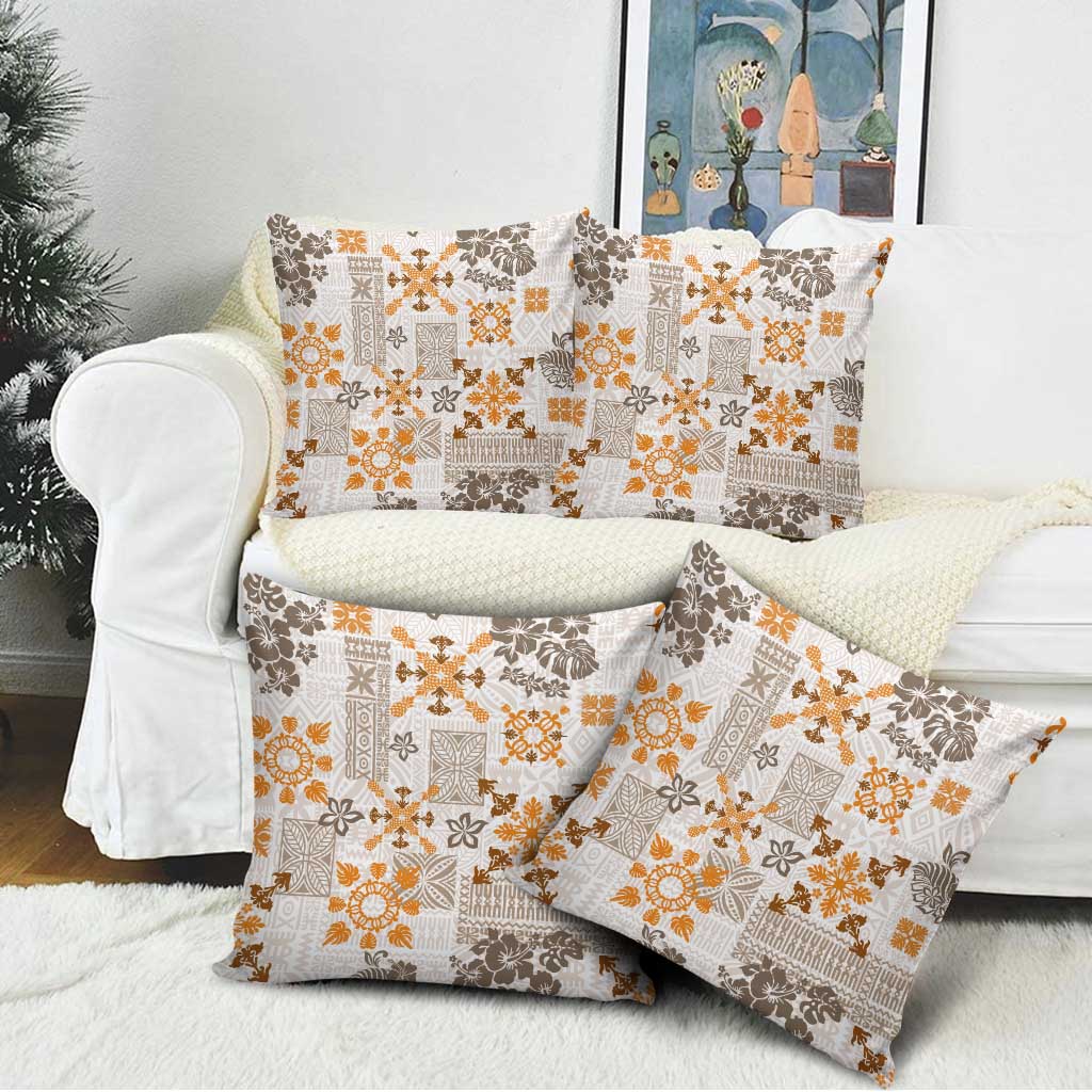 Hawaii Tapa Tribal Pillow Cover With Hawaiian Quilt Pattern Gold - Polynesian Pride