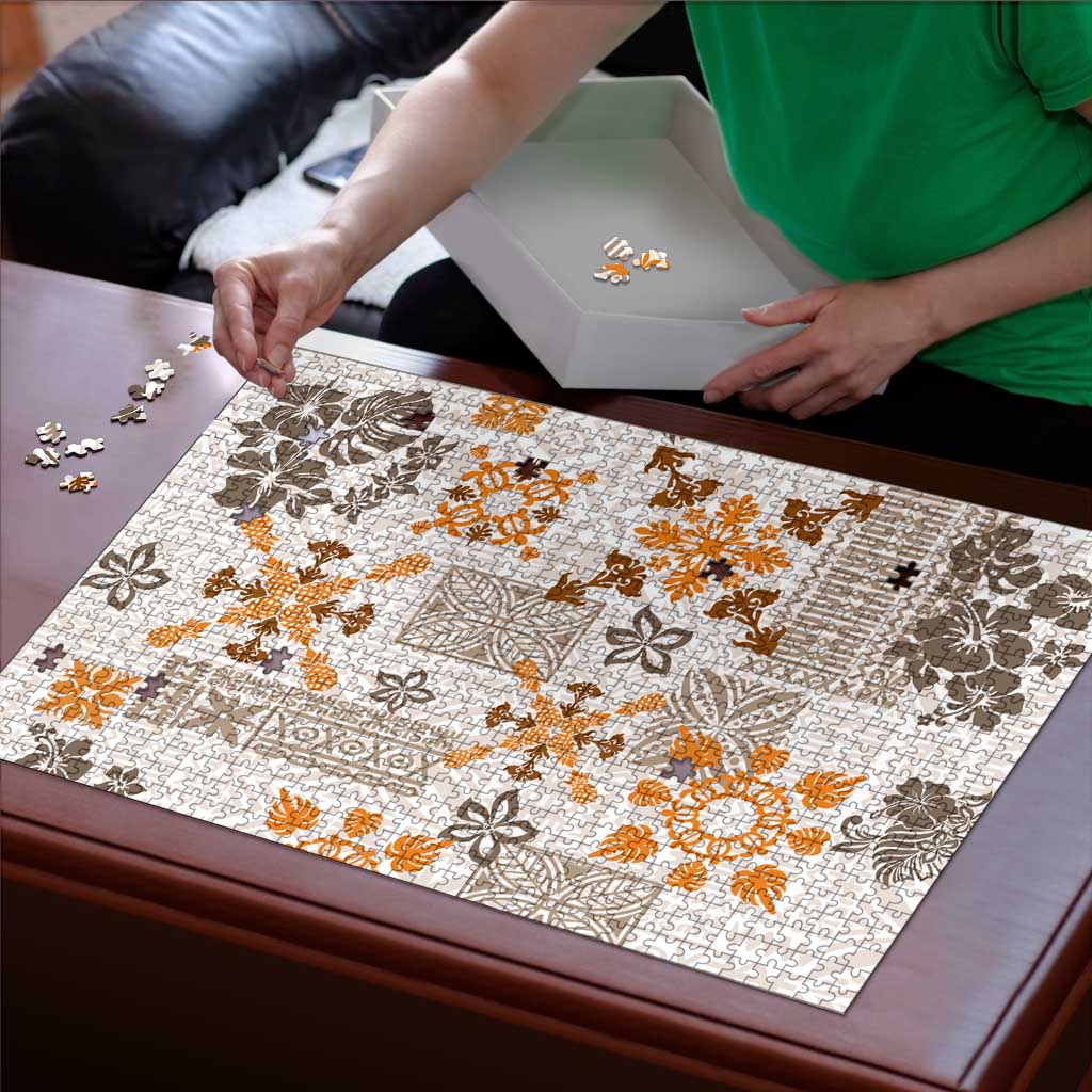 Hawaii Tapa Tribal Puzzle With Hawaiian Quilt Pattern Gold - Polynesian Pride