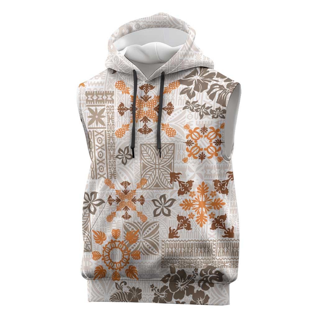 Hawaii Tapa Tribal Sleeveless Hoodie With Hawaiian Quilt Pattern Gold - Polynesian Pride