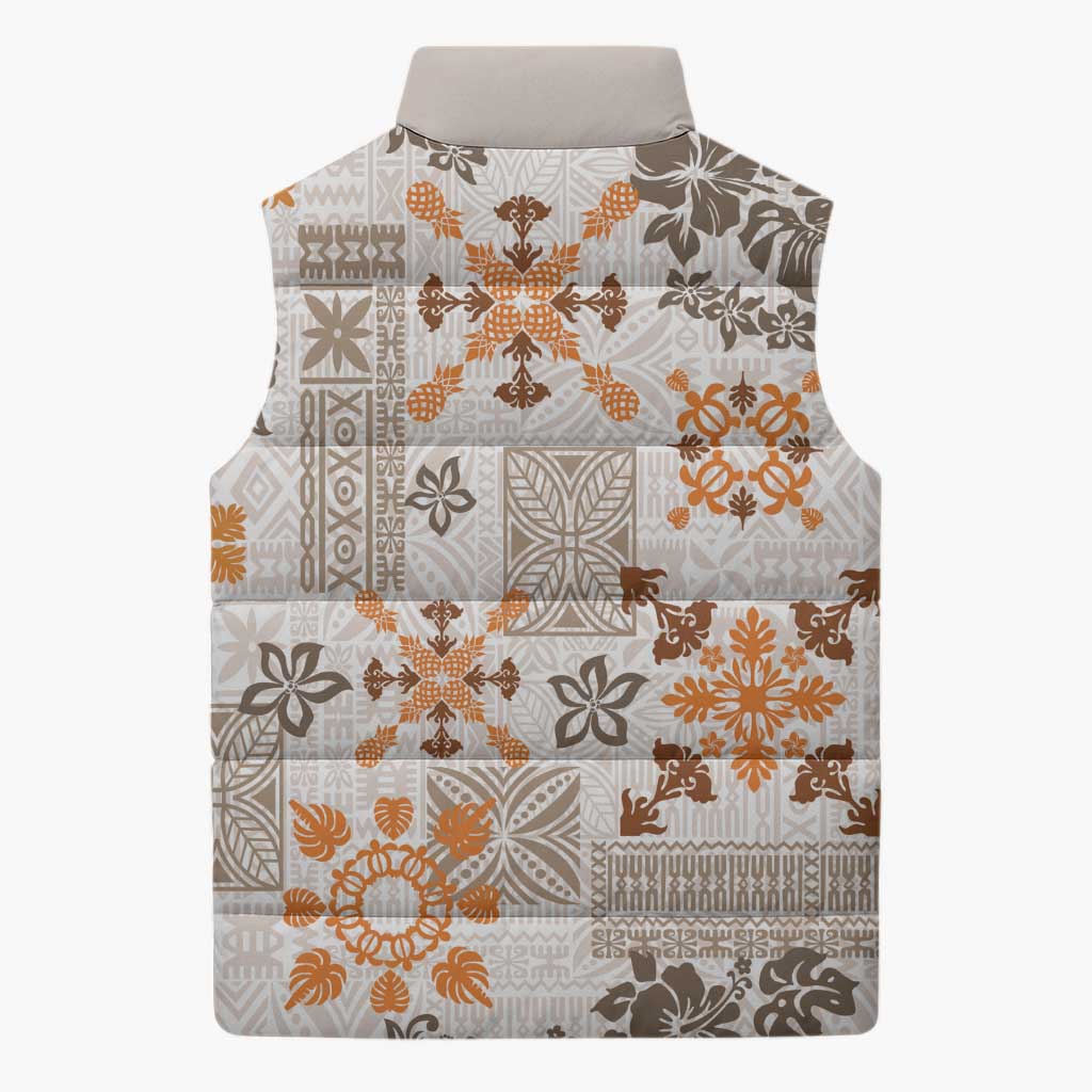 Hawaii Tapa Tribal Sleeveless Puffer Jacket With Hawaiian Quilt Pattern Gold - Polynesian Pride