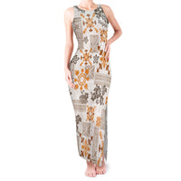 Hawaii Tapa Tribal Tank Maxi Dress With Hawaiian Quilt Pattern Gold LT9 Women Gold - Polynesian Pride