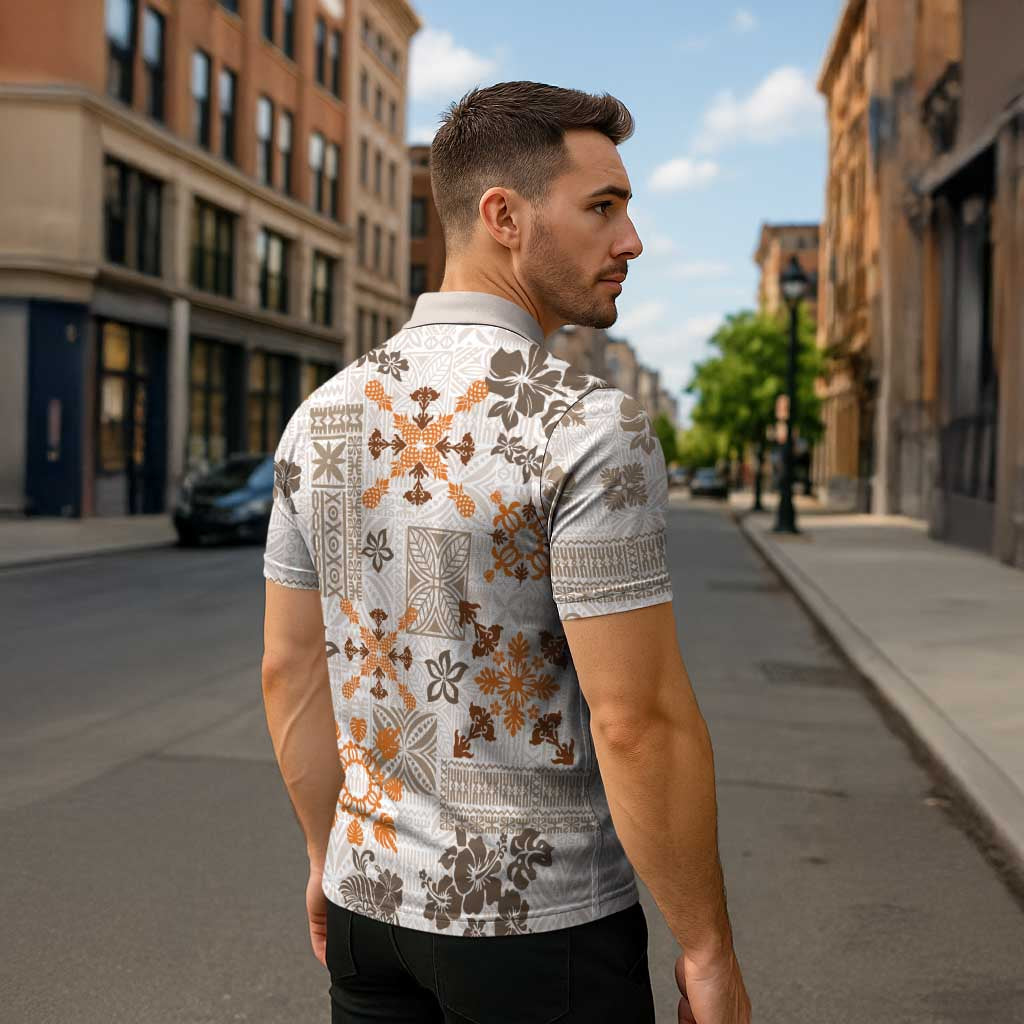 Hawaii Tapa Tribal Zipper Polo Shirt With Hawaiian Quilt Pattern Gold - Polynesian Pride