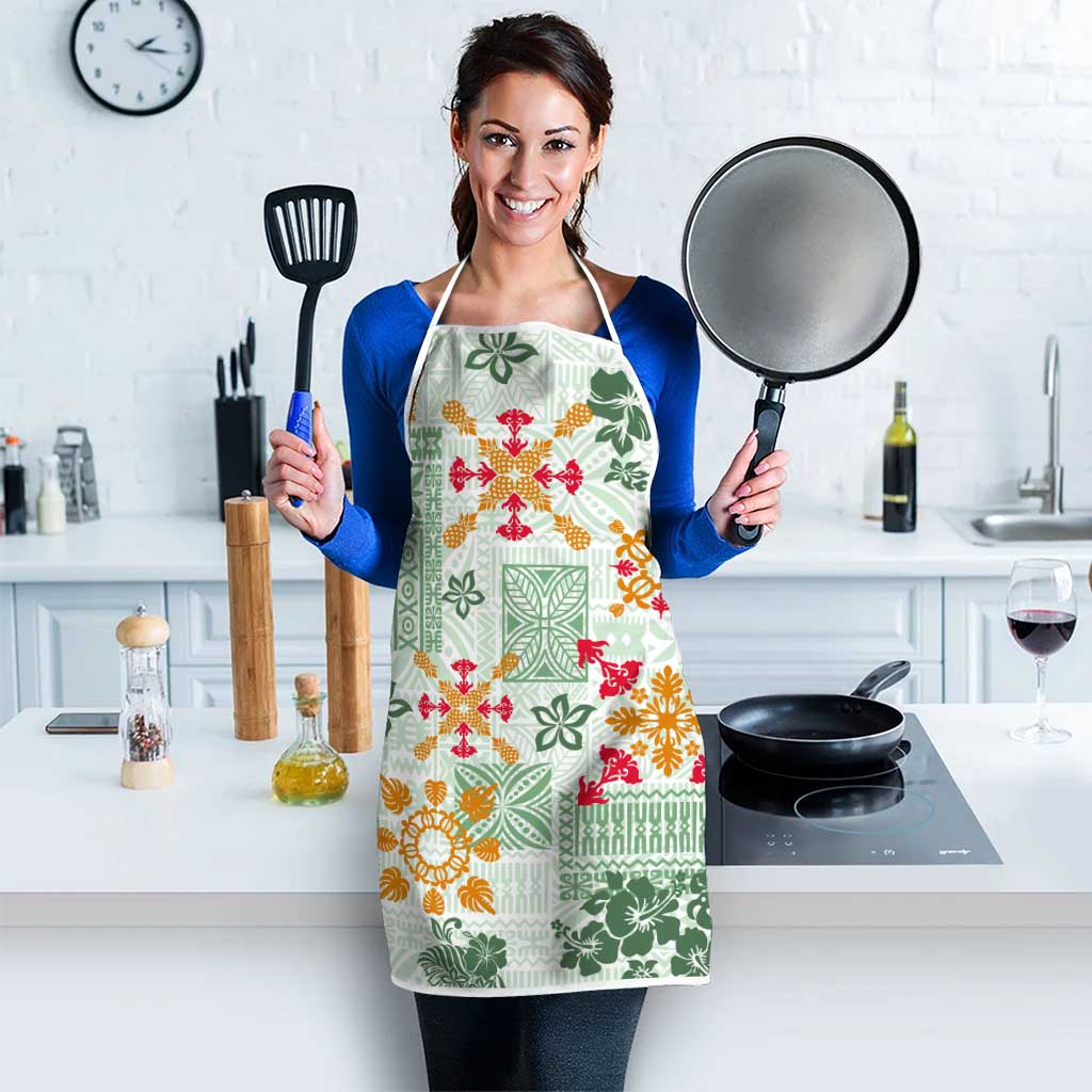 Hawaii Tapa Tribal Apron With Hawaiian Quilt Pattern Green - Polynesian Pride