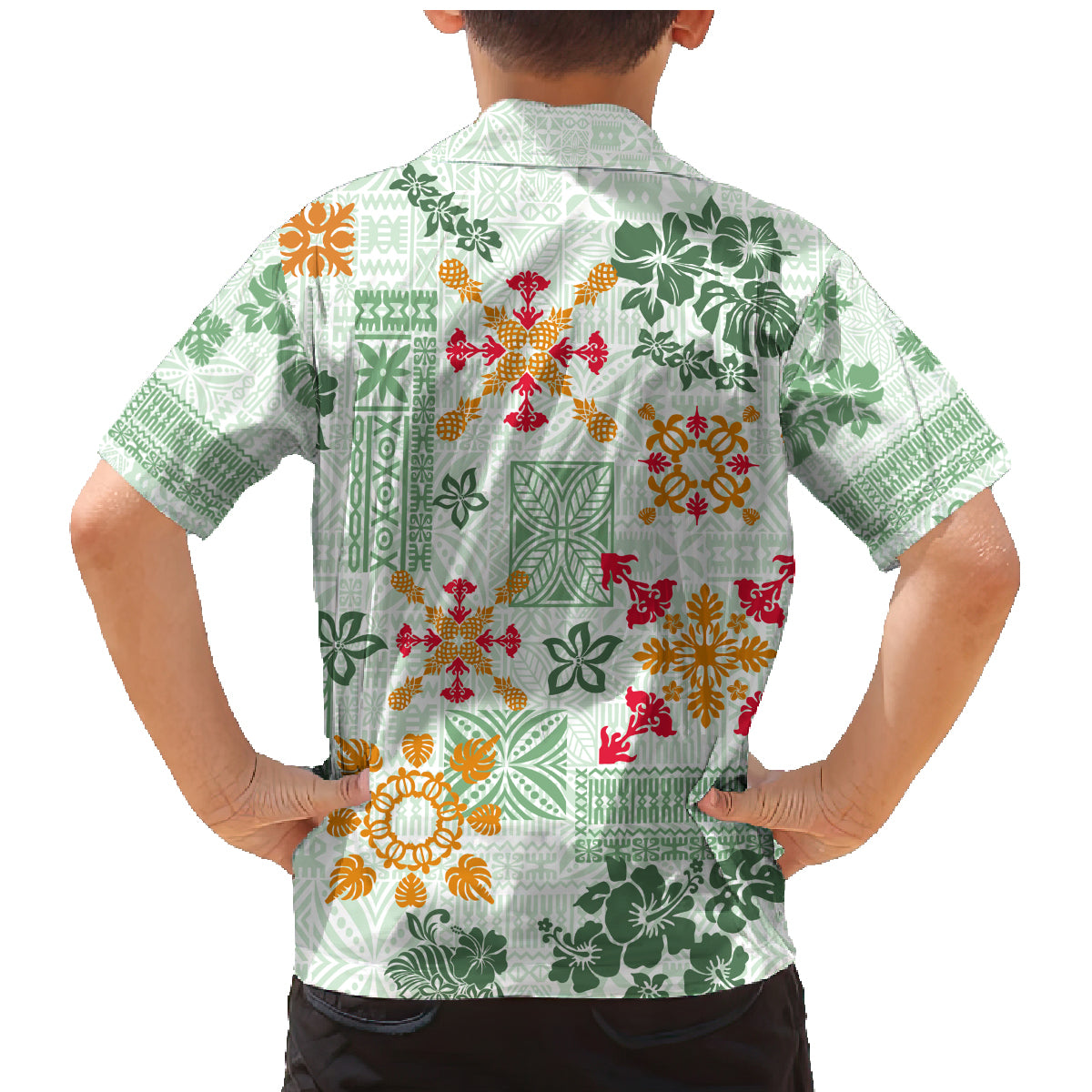 Hawaii Tapa Tribal Family Matching Mermaid Dress and Hawaiian Shirt With Hawaiian Quilt Pattern Green LT9 - Polynesian Pride