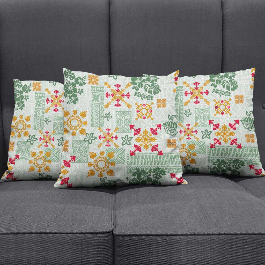 Hawaii Tapa Tribal Pillow Cover With Hawaiian Quilt Pattern Green - Polynesian Pride