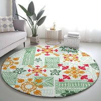 Hawaii Tapa Tribal Round Carpet With Hawaiian Quilt Pattern Green LT9 - Polynesian Pride