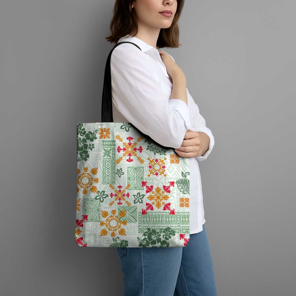 Hawaii Tapa Tribal Tote Bag With Hawaiian Quilt Pattern Green - Polynesian Pride