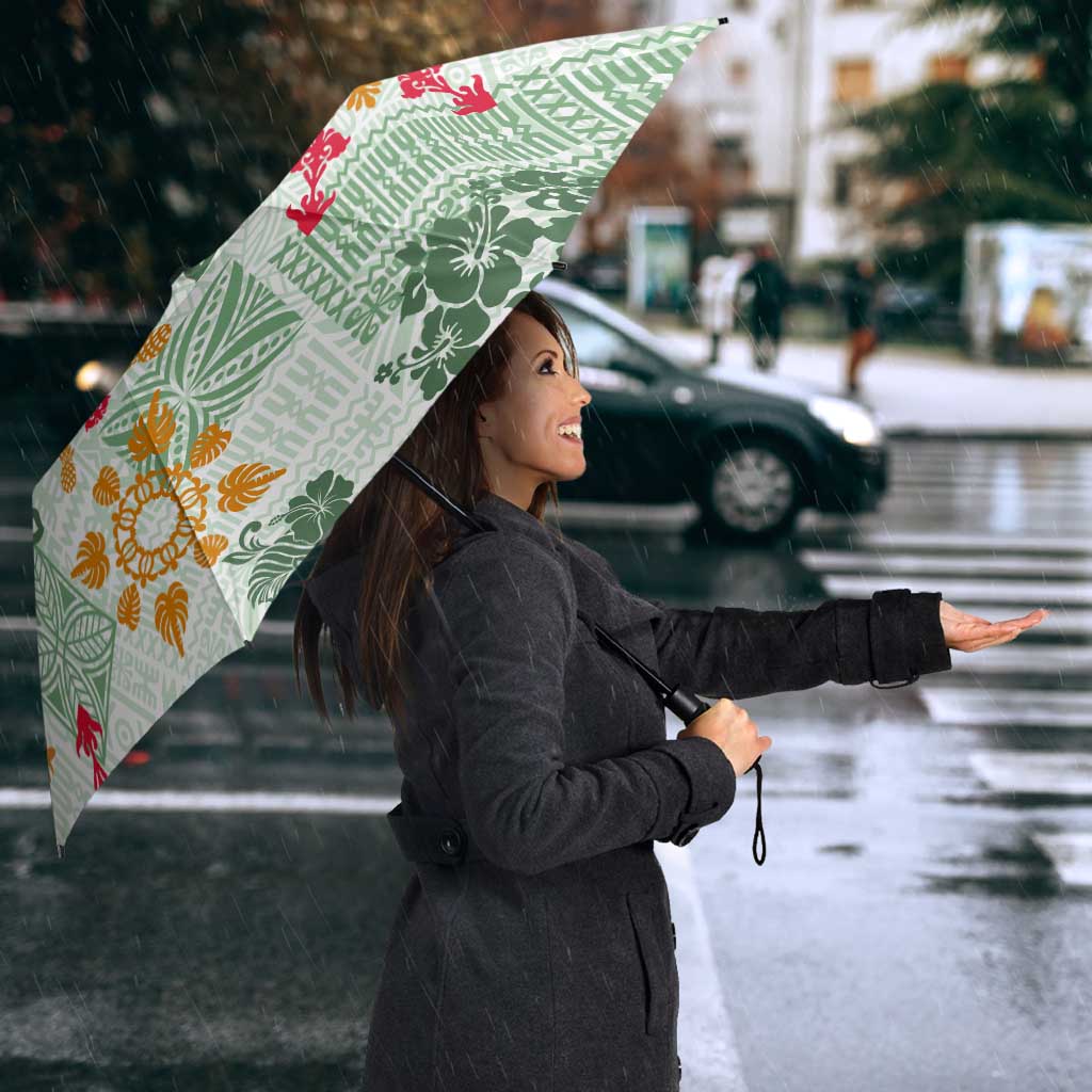 Hawaii Tapa Tribal Umbrella With Hawaiian Quilt Pattern Green - Polynesian Pride