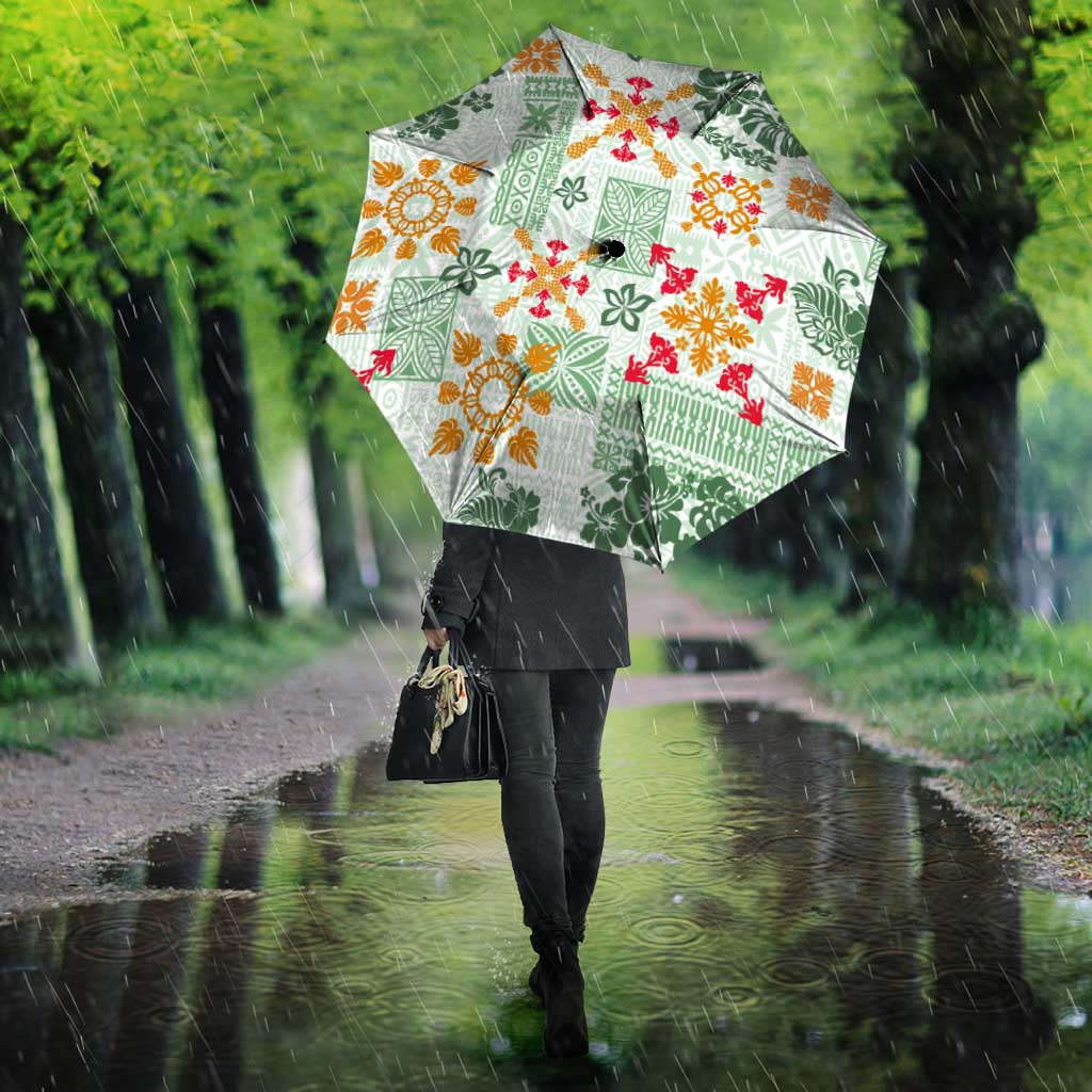 Hawaii Tapa Tribal Umbrella With Hawaiian Quilt Pattern Green - Polynesian Pride