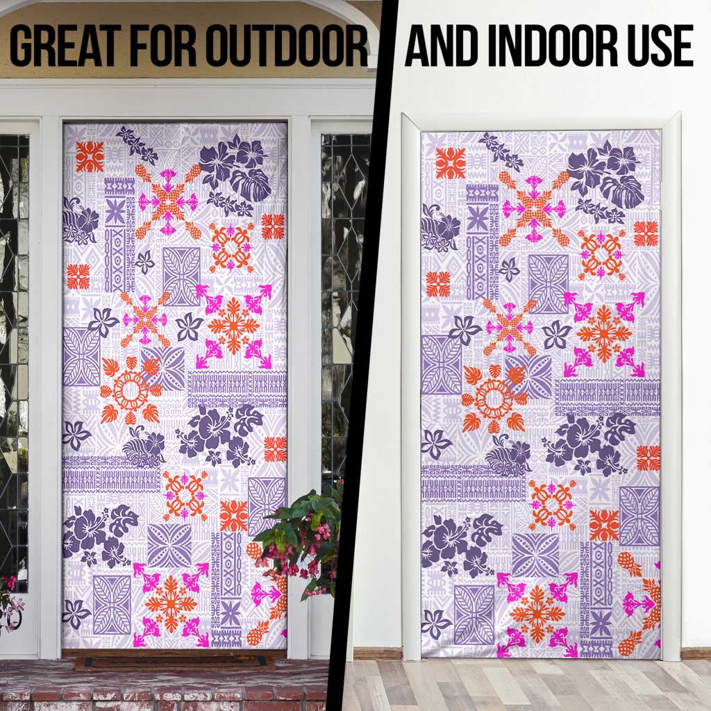 Hawaii Tapa Tribal Door Cover With Hawaiian Quilt Pattern Violet - Polynesian Pride