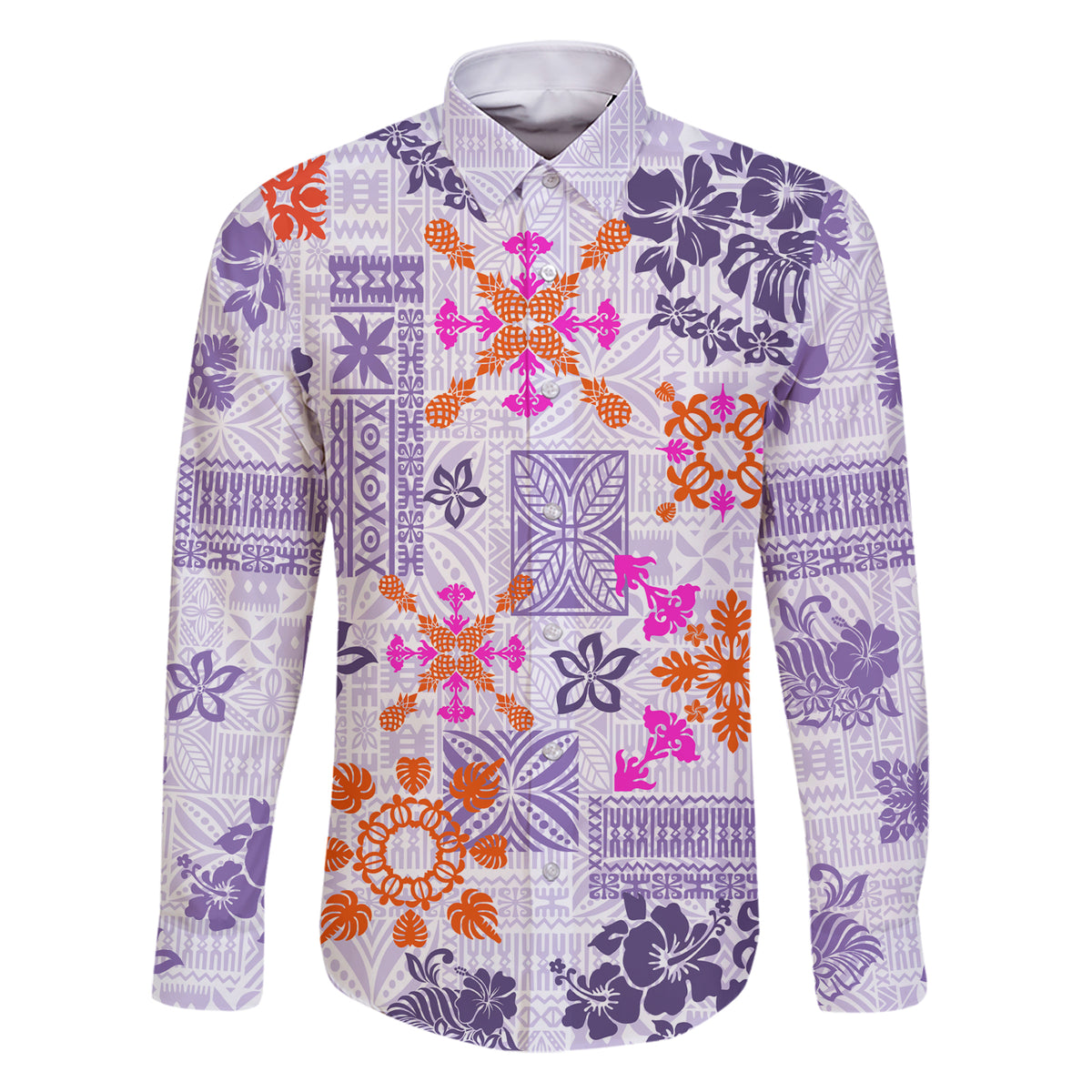 Hawaii Tapa Tribal Family Matching Short Sleeve Bodycon Dress and Hawaiian Shirt With Hawaiian Quilt Pattern Violet LT9 Dad's Shirt - Long Sleeve Violet - Polynesian Pride