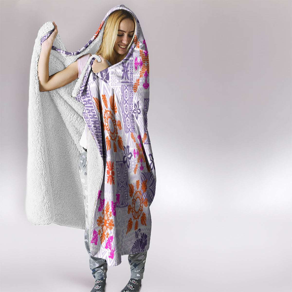 Hawaii Tapa Tribal Hooded Blanket With Hawaiian Quilt Pattern Violet LT9 - Polynesian Pride