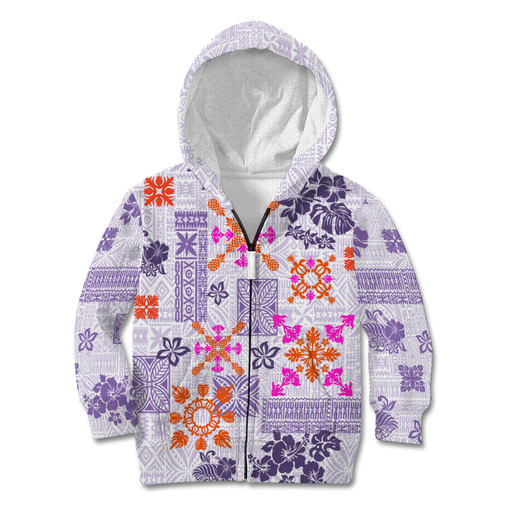 Hawaii Tapa Tribal Kid Hoodie With Hawaiian Quilt Pattern Violet LT9 - Polynesian Pride
