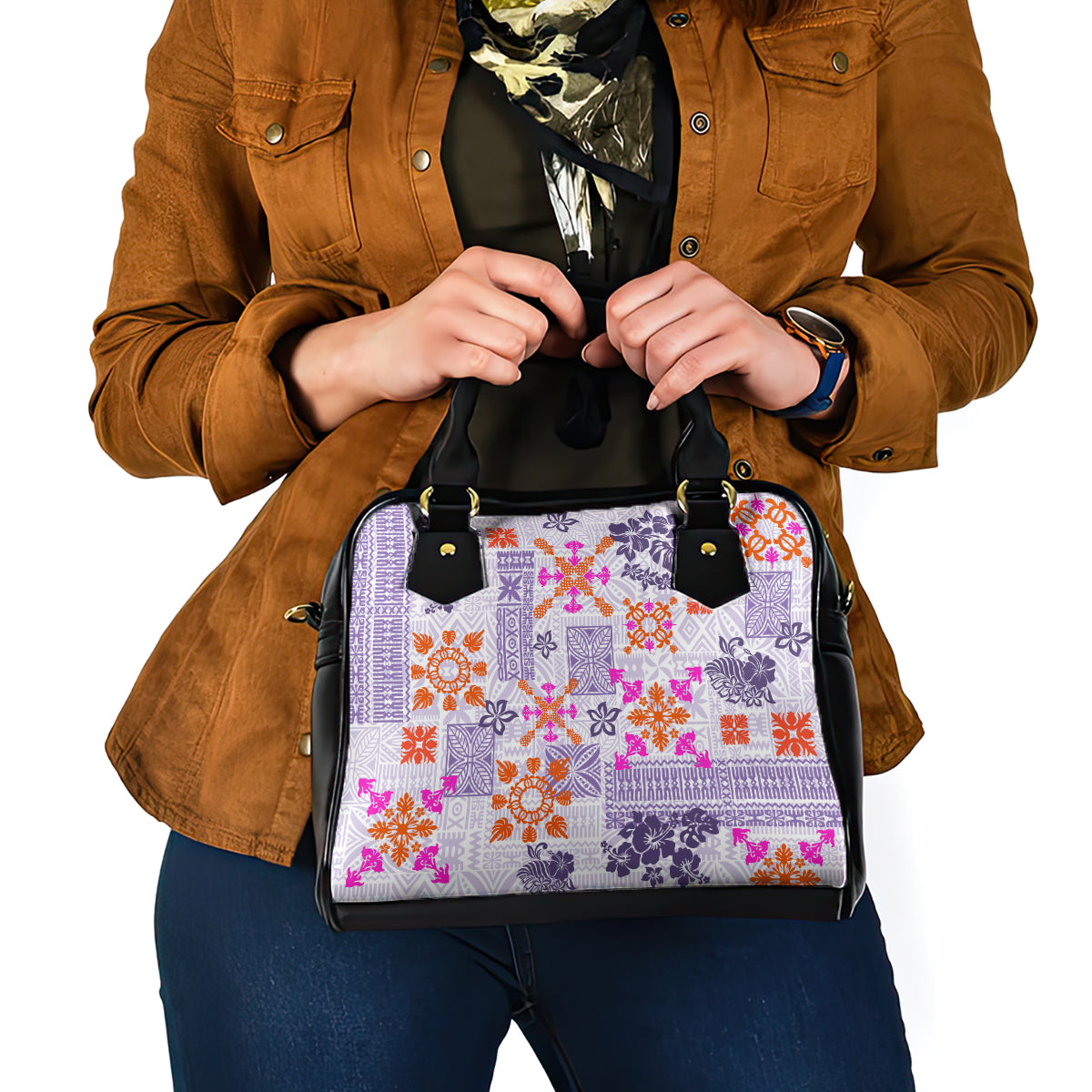 Hawaii Tapa Tribal Shoulder Handbag With Hawaiian Quilt Pattern Violet LT9 - Polynesian Pride
