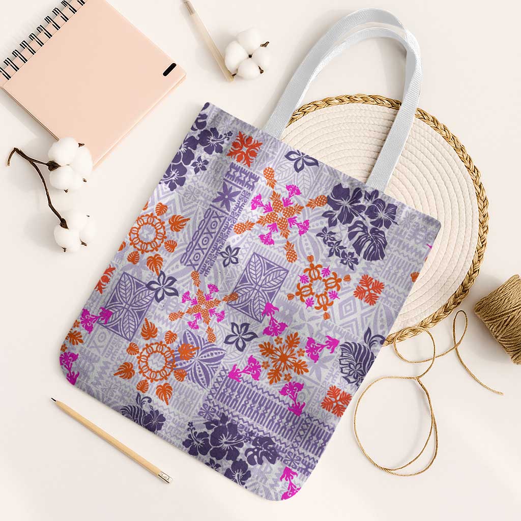 Hawaii Tapa Tribal Tote Bag With Hawaiian Quilt Pattern Violet - Polynesian Pride