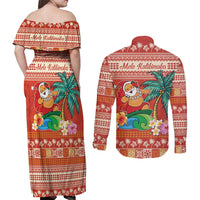Hawaii Mele Kalikimaka Couples Matching Off Shoulder Maxi Dress and Long Sleeve Button Shirt Surfing Santa Funny Christmas LT9 - Polynesian Pride