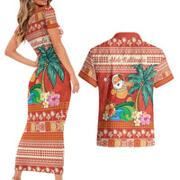 Hawaii Mele Kalikimaka Couples Matching Short Sleeve Bodycon Dress and Hawaiian Shirt Surfing Santa Funny Christmas LT9 - Polynesian Pride