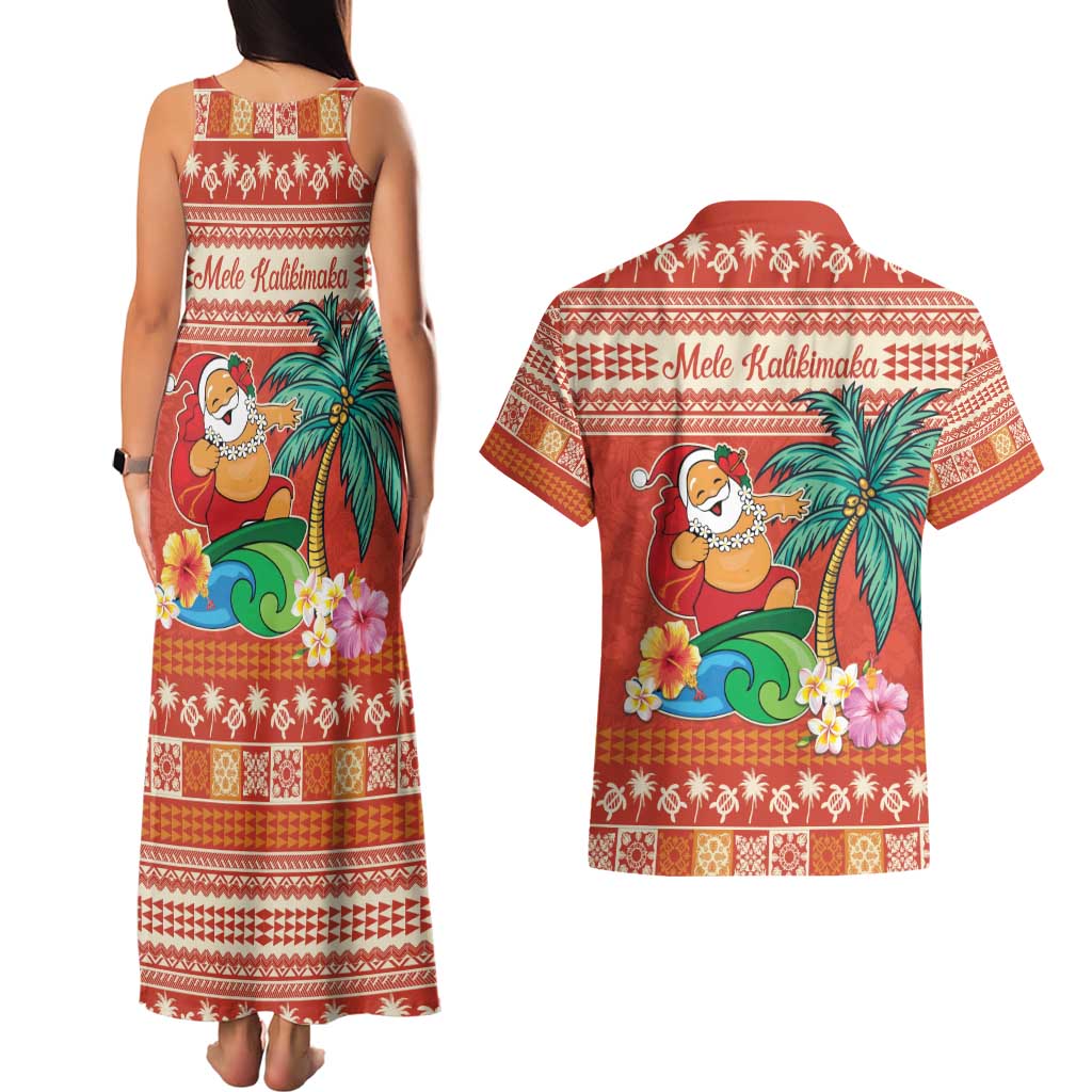 Hawaii Mele Kalikimaka Couples Matching Tank Maxi Dress and Hawaiian Shirt Surfing Santa Funny Christmas LT9 - Polynesian Pride