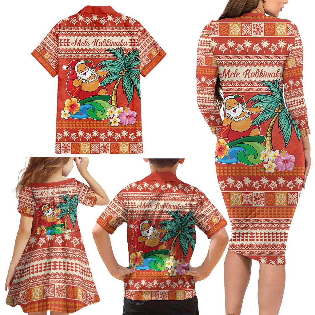 Hawaii Mele Kalikimaka Family Matching Long Sleeve Bodycon Dress and Hawaiian Shirt Surfing Santa Funny Christmas LT9 - Polynesian Pride