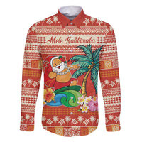Hawaii Mele Kalikimaka Family Matching Long Sleeve Bodycon Dress and Hawaiian Shirt Surfing Santa Funny Christmas LT9 Dad's Shirt - Long Sleeve Red - Polynesian Pride