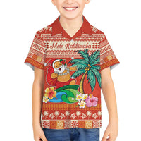 Hawaii Mele Kalikimaka Family Matching Long Sleeve Bodycon Dress and Hawaiian Shirt Surfing Santa Funny Christmas LT9 Son's Shirt Red - Polynesian Pride