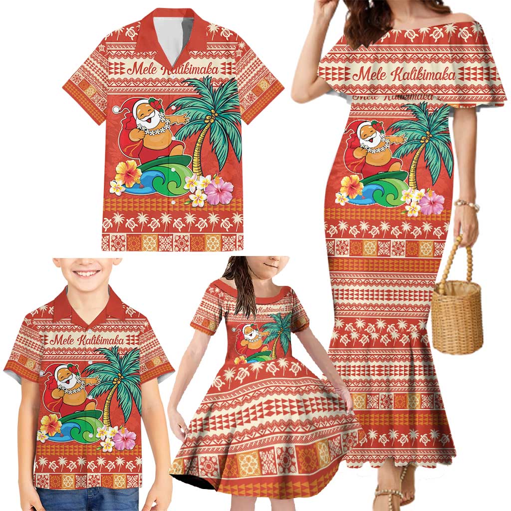 Hawaii Mele Kalikimaka Family Matching Mermaid Dress and Hawaiian Shirt Surfing Santa Funny Christmas LT9 - Polynesian Pride