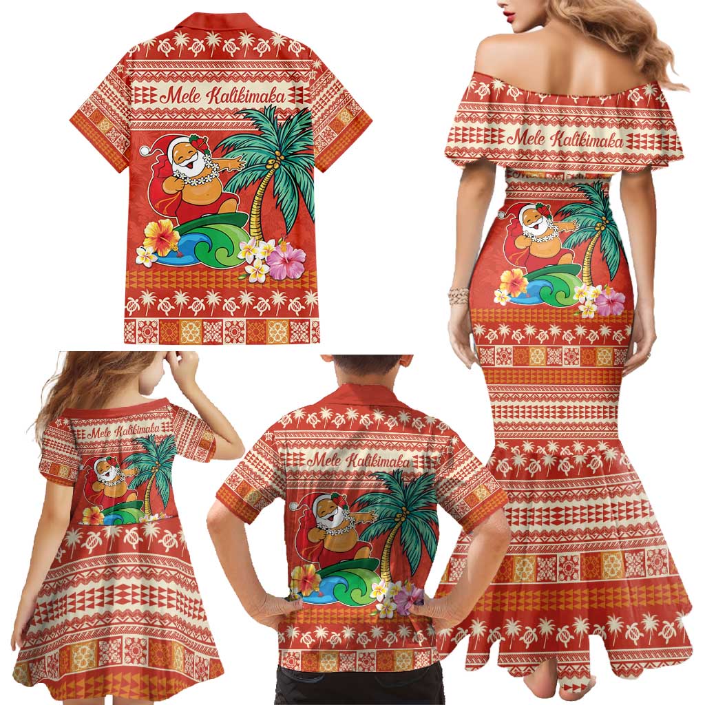 Hawaii Mele Kalikimaka Family Matching Mermaid Dress and Hawaiian Shirt Surfing Santa Funny Christmas LT9 - Polynesian Pride