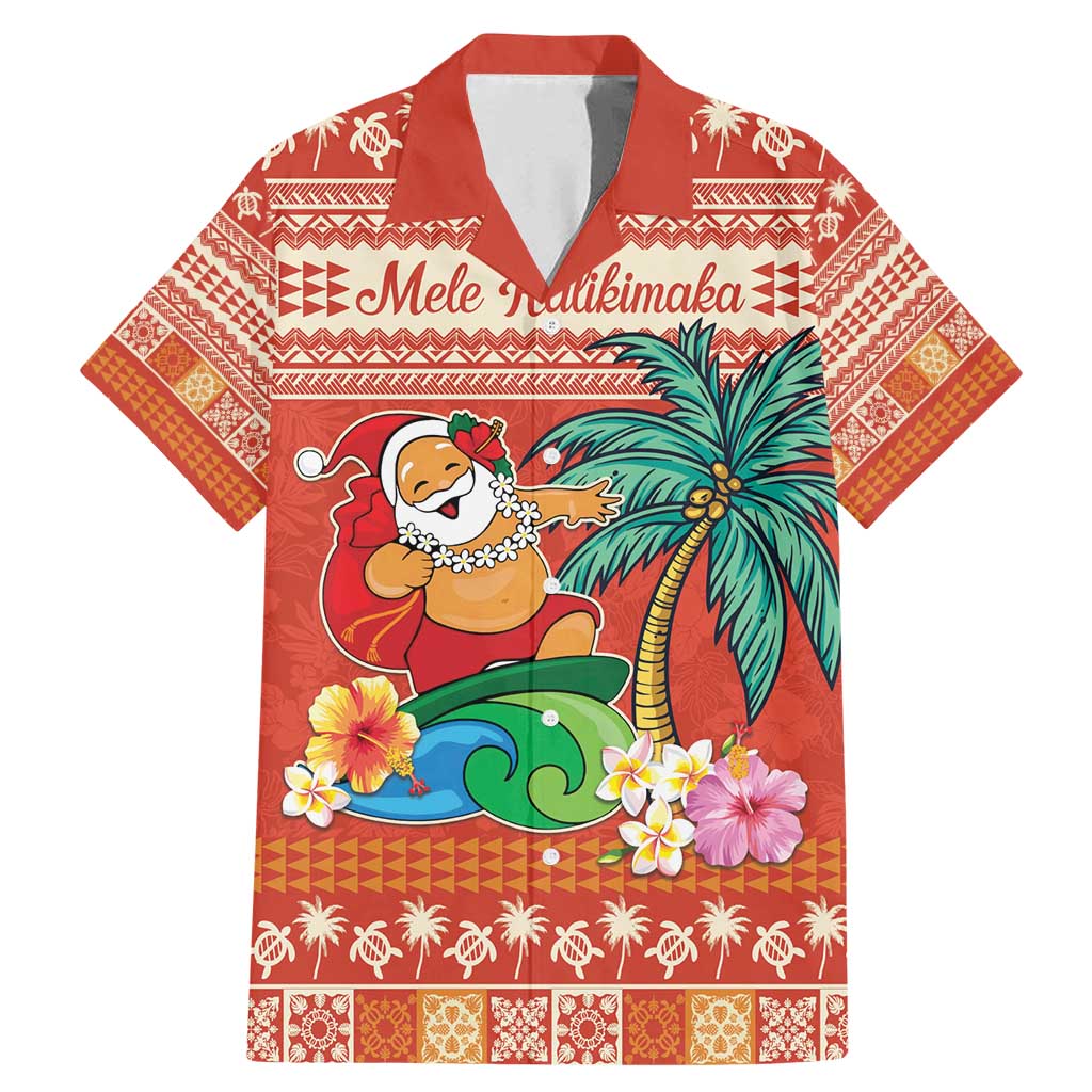 Hawaii Mele Kalikimaka Family Matching Mermaid Dress and Hawaiian Shirt Surfing Santa Funny Christmas LT9 Dad's Shirt - Short Sleeve Red - Polynesian Pride