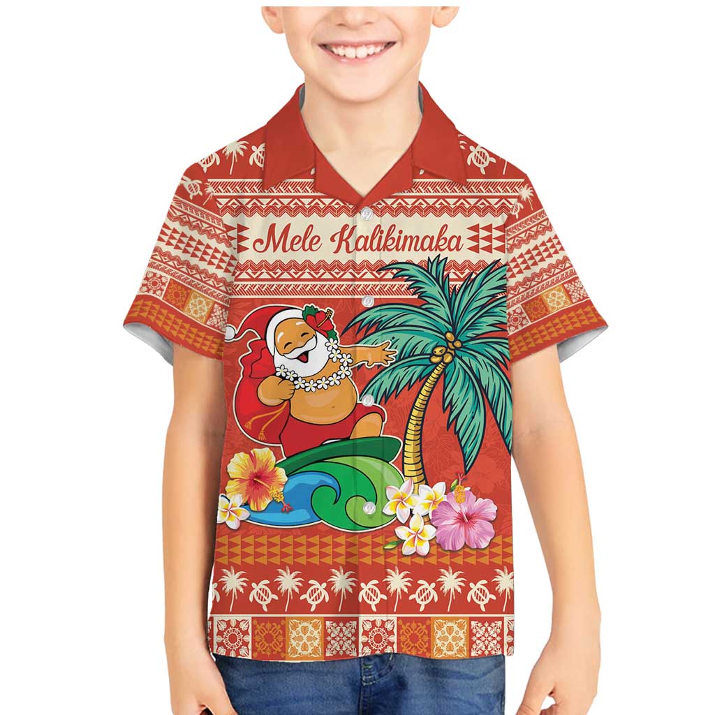Hawaii Mele Kalikimaka Family Matching Mermaid Dress and Hawaiian Shirt Surfing Santa Funny Christmas LT9 Son's Shirt Red - Polynesian Pride