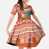 Hawaii Mele Kalikimaka Family Matching Off The Shoulder Long Sleeve Dress and Hawaiian Shirt Surfing Santa Funny Christmas LT9 Daughter's Dress Red - Polynesian Pride