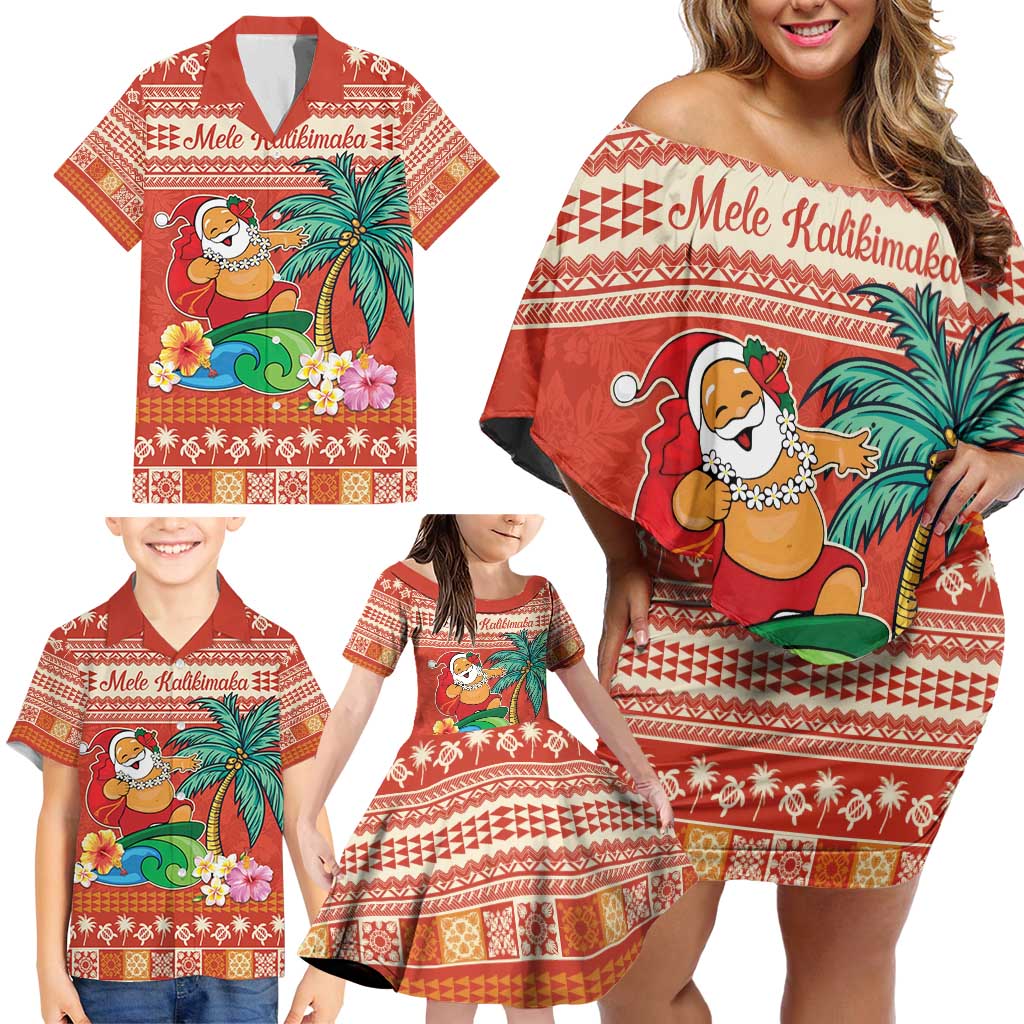 Hawaii Mele Kalikimaka Family Matching Off Shoulder Short Dress and Hawaiian Shirt Surfing Santa Funny Christmas LT9 - Polynesian Pride