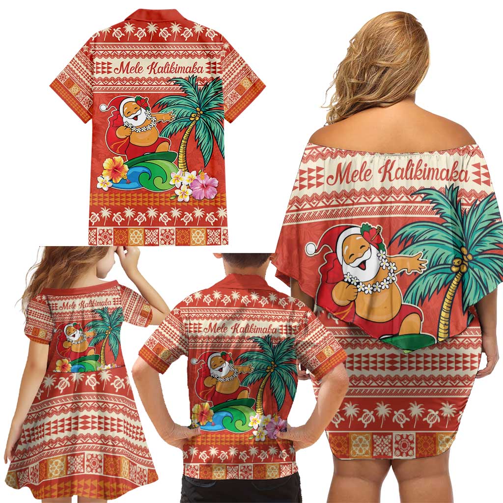 Hawaii Mele Kalikimaka Family Matching Off Shoulder Short Dress and Hawaiian Shirt Surfing Santa Funny Christmas LT9 - Polynesian Pride