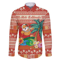 Hawaii Mele Kalikimaka Family Matching Puletasi and Hawaiian Shirt Surfing Santa Funny Christmas LT9 Dad's Shirt - Long Sleeve Red - Polynesian Pride