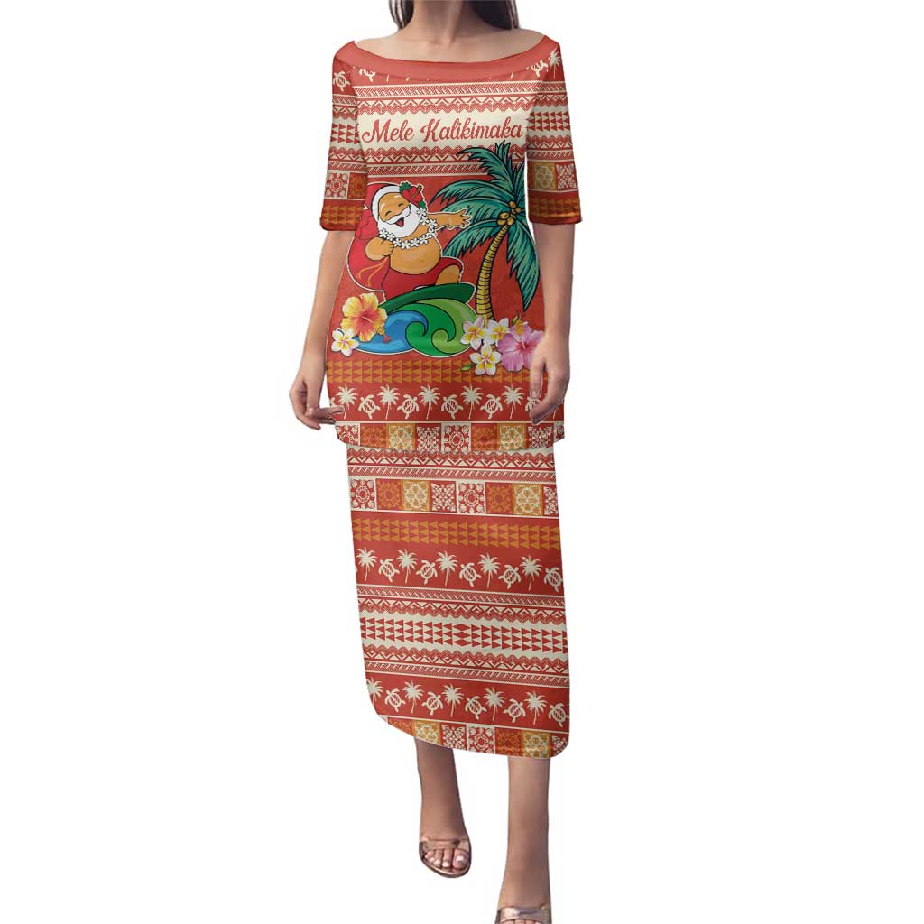 Hawaii Mele Kalikimaka Family Matching Puletasi and Hawaiian Shirt Surfing Santa Funny Christmas LT9 Mom's Dress Red - Polynesian Pride
