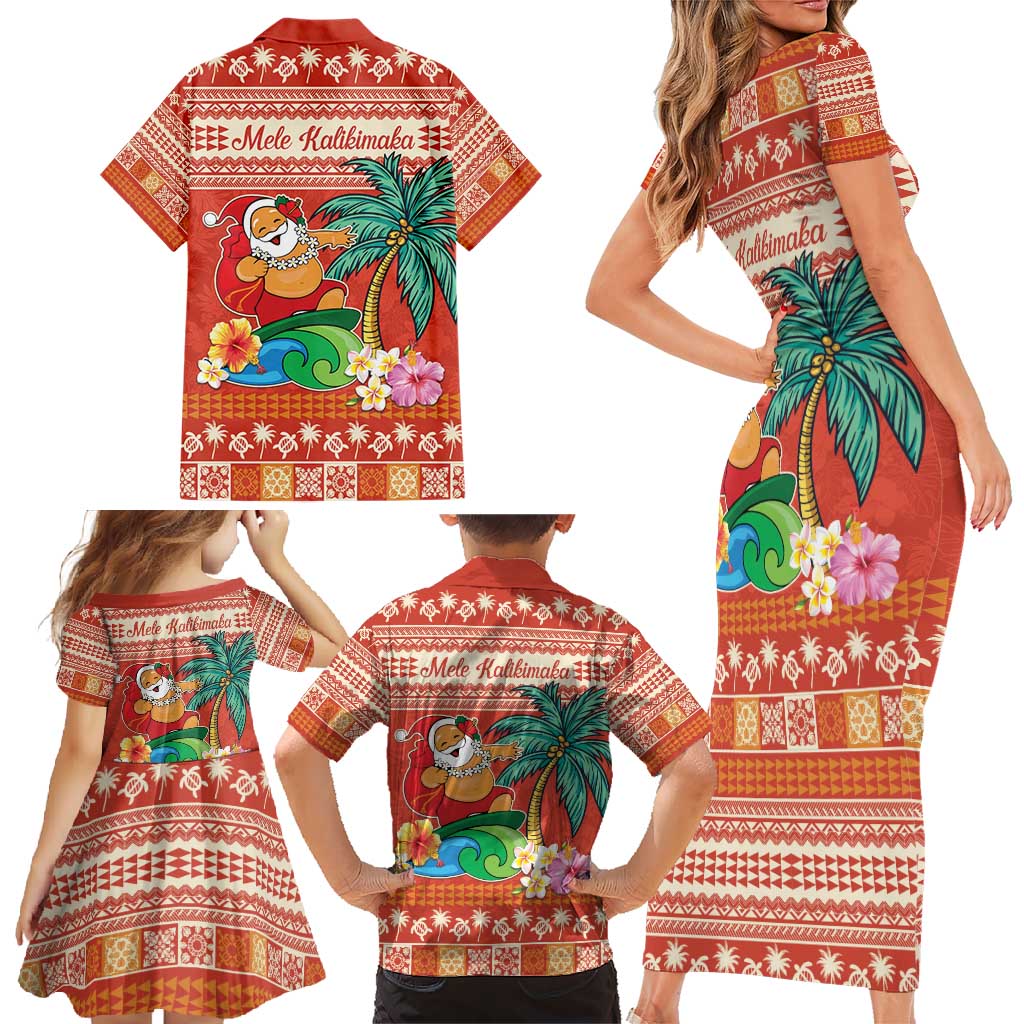 Hawaii Mele Kalikimaka Family Matching Short Sleeve Bodycon Dress and Hawaiian Shirt Surfing Santa Funny Christmas LT9 - Polynesian Pride
