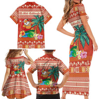 Hawaii Mele Kalikimaka Family Matching Short Sleeve Bodycon Dress and Hawaiian Shirt Surfing Santa Funny Christmas LT9 - Polynesian Pride