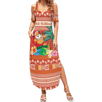Hawaii Mele Kalikimaka Family Matching Summer Maxi Dress and Hawaiian Shirt Surfing Santa Funny Christmas LT9 Mom's Dress Red - Polynesian Pride