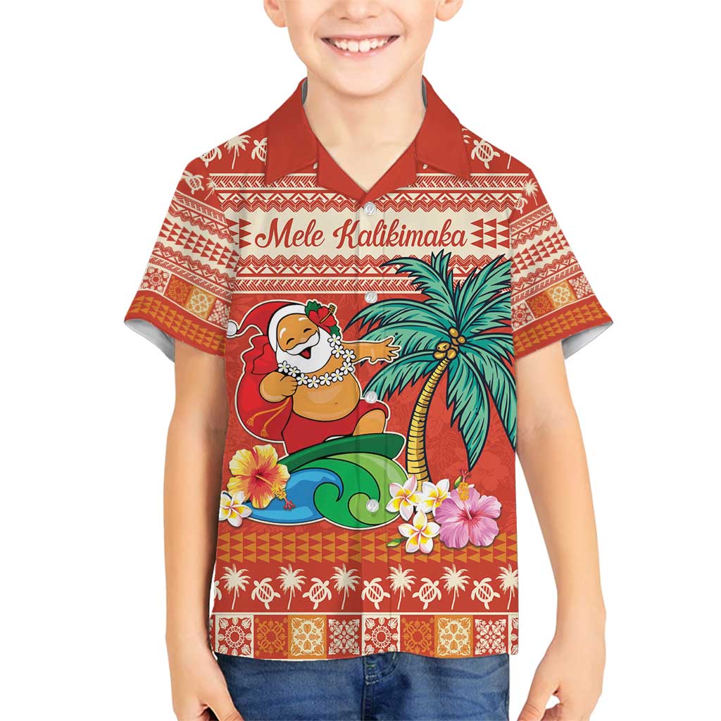 Hawaii Mele Kalikimaka Family Matching Summer Maxi Dress and Hawaiian Shirt Surfing Santa Funny Christmas LT9 Son's Shirt Red - Polynesian Pride