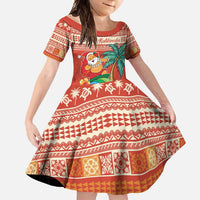 Hawaii Mele Kalikimaka Family Matching Tank Maxi Dress and Hawaiian Shirt Surfing Santa Funny Christmas LT9 Daughter's Dress Red - Polynesian Pride