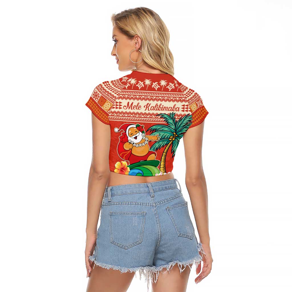 Hawaii Mele Kalikimaka Raglan Cropped T Shirt Surfing Santa Funny Christmas