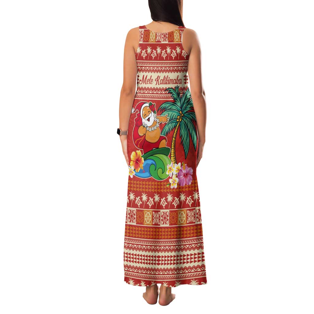 Hawaii Mele Kalikimaka Tank Maxi Dress Surfing Santa Funny Christmas