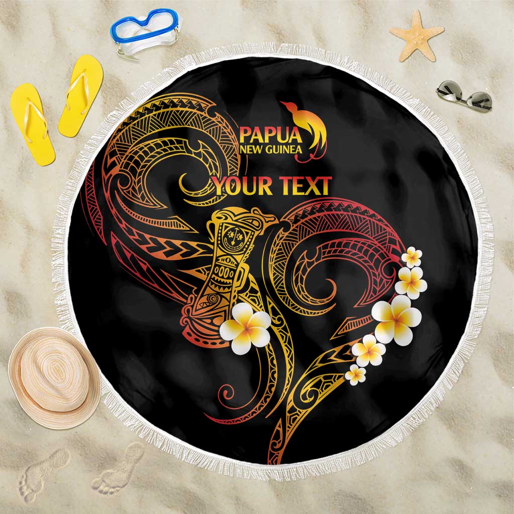 Personalised Papua New Guinea Sepik Beach Blanket Plumeria Floral Tribal Pattern LT9 One Size 150cm Black - Polynesian Pride