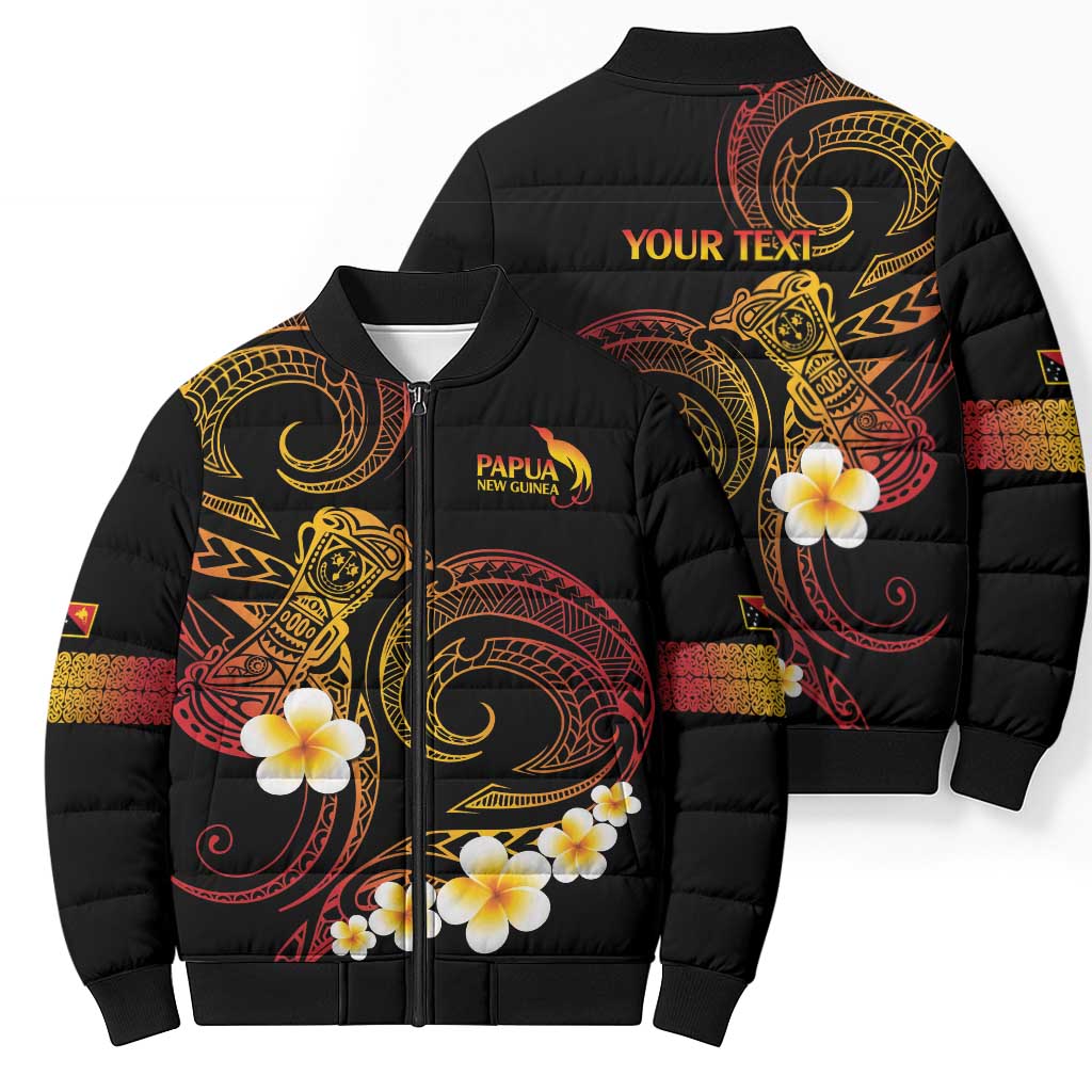 Personalised Papua New Guinea Sepik Bomber Puffer Jacket Plumeria Floral Tribal Pattern LT9 - Polynesian Pride