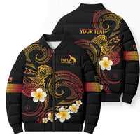 Personalised Papua New Guinea Sepik Bomber Puffer Jacket Plumeria Floral Tribal Pattern LT9 - Polynesian Pride