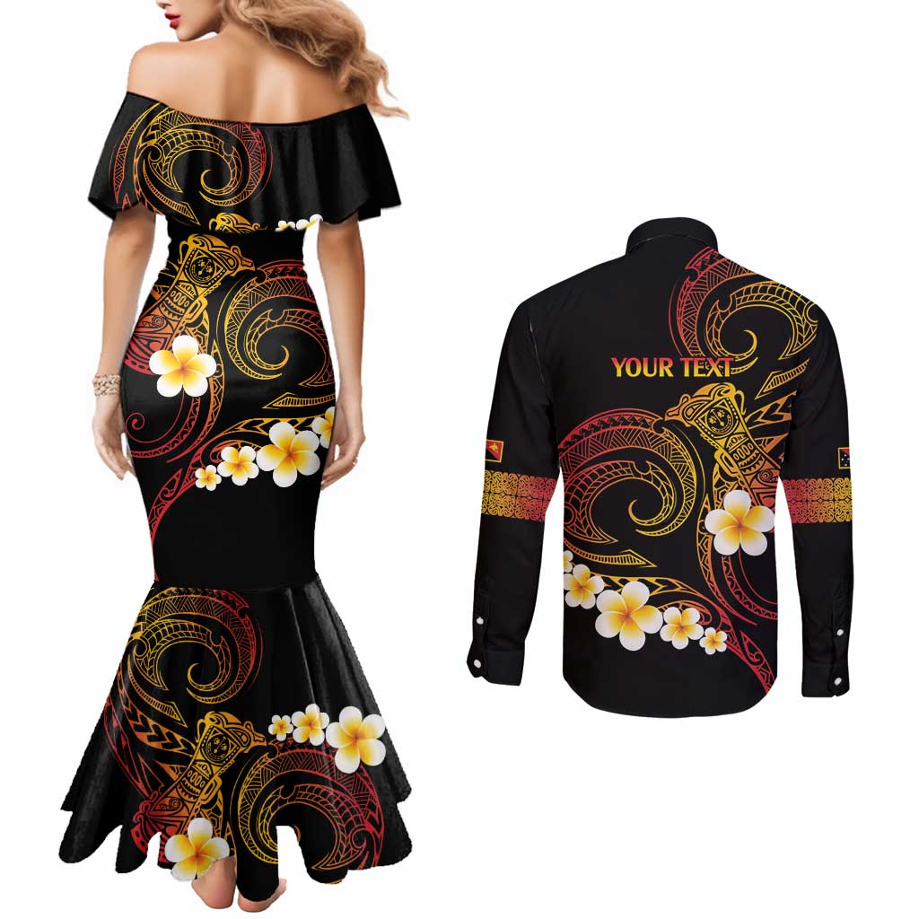 Personalised Papua New Guinea Sepik Couples Matching Mermaid Dress and Long Sleeve Button Shirt Plumeria Floral Tribal Pattern LT9 - Polynesian Pride