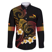 Personalised Papua New Guinea Sepik Family Matching Long Sleeve Bodycon Dress and Hawaiian Shirt Plumeria Floral Tribal Pattern LT9 Dad's Shirt - Long Sleeve Black - Polynesian Pride