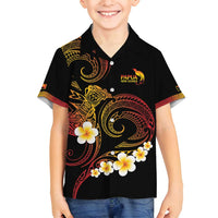 Personalised Papua New Guinea Sepik Family Matching Long Sleeve Bodycon Dress and Hawaiian Shirt Plumeria Floral Tribal Pattern LT9 Son's Shirt Black - Polynesian Pride