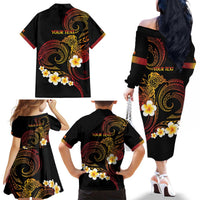 Personalised Papua New Guinea Sepik Family Matching Off The Shoulder Long Sleeve Dress and Hawaiian Shirt Plumeria Floral Tribal Pattern LT9 - Polynesian Pride