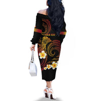 Personalised Papua New Guinea Sepik Family Matching Off The Shoulder Long Sleeve Dress and Hawaiian Shirt Plumeria Floral Tribal Pattern LT9 - Polynesian Pride